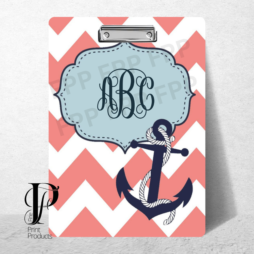 Pink Chevron Monogram Clipboard Custom